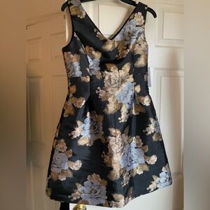 Donna Ricco Black Dress with Gold and Silver Floral Jacquard